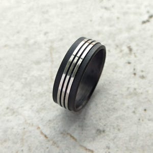 Ring for men, Titanium wedding band - classic design, fire-enhanced finish