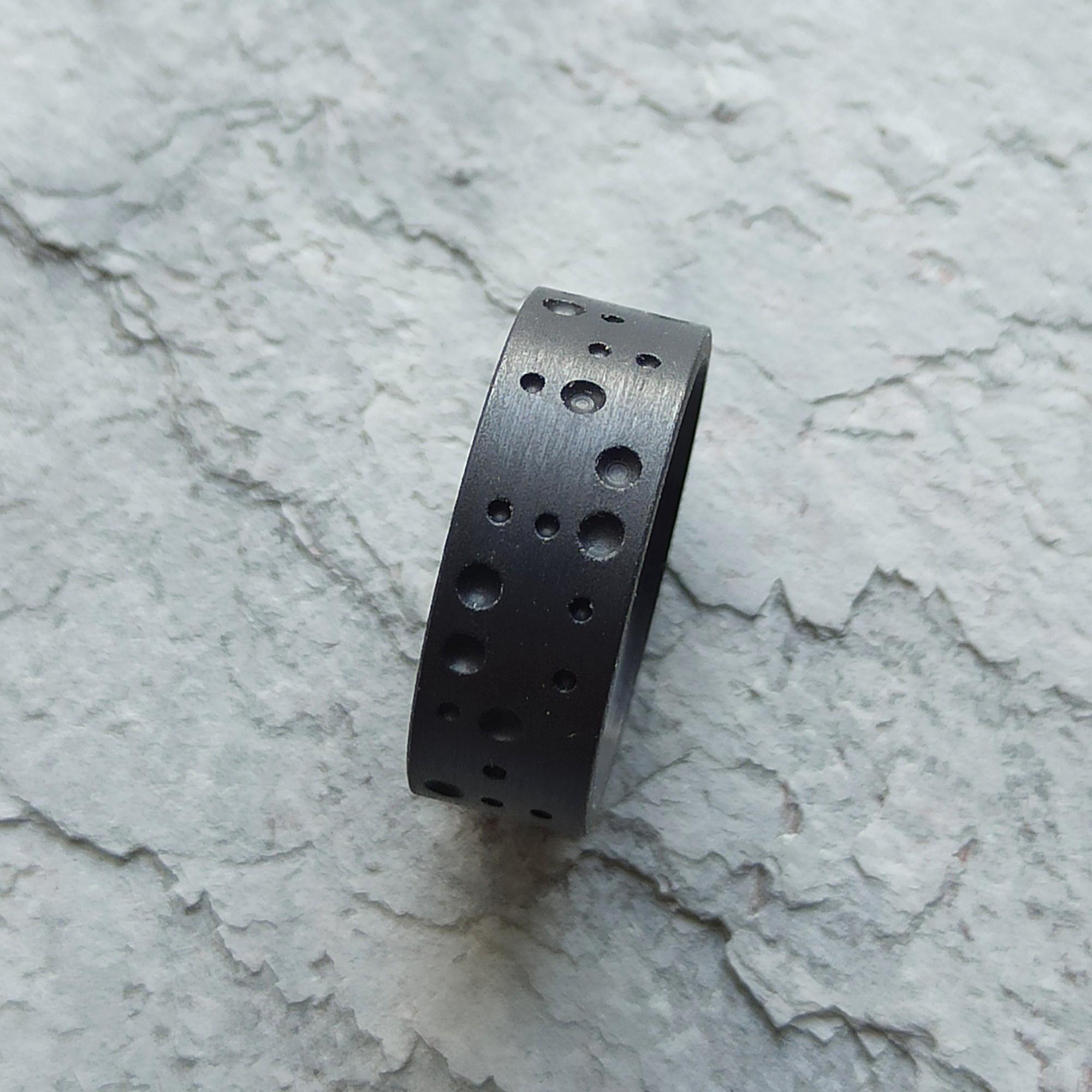 Mens titanium ring with arranged dots - binary dots code for digital nomads - black titanium band