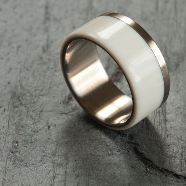 Ivory ring for 14th anniversary gift, titanium ring with alternative ivory, wedding band