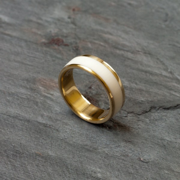 Brass and faux ivory ring, 14th anniversary gift with alternative ivory inlay