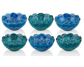 Set of 6 Ceramic Bowls, Dip Bowl, Shaped Sauce Bowl, Dessert Bowl, Decorative Bowl, Snack Bowl, Appetizer Bowl, Gift (8 cm - 3.5 cm)