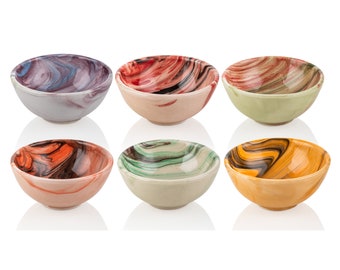 Handmade and Hand Painted, Dip Ceramic Shape Handcrafted Sauce Marble, Set of 6 Ceramic Bowls (8 cm - 3.5 cm) Tapas, Dessert, Decorative