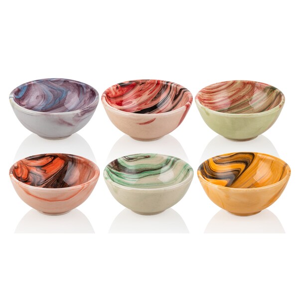 Handgefertigt und handbemalt, Dip Keramik Form Handarbeit Soßen Marmor, Set von 6 Keramik Schalen (8 cm - 3,5 cm) Tapas, Dessert, Dekorativ