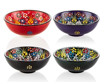 4 Pieces Set, Handmade and Hand Painted Ceramic Bowls, Dip, Snack, Tapas, Dessert, Decorative, Cereal and Serving Bowl, Great Gift Bowls Set