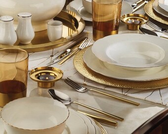 Calidad premium, estiloso y elegante, juego de platos y vajilla de 80 piezas, 12 personas, plato para servir, tazones de sopa, juego de cena de regalo
