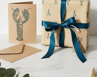 Ensemble de papier cadeau pour homard, emballage cadeau côtier nautique avec carte