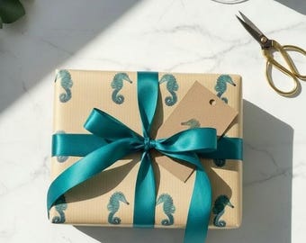 Seahorse Wrapping Paper, Simple Coastal Birthday Gift - The Nautical Collection
