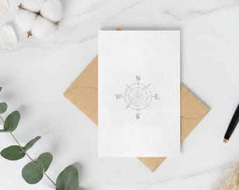 Hand-Drawn Compass Card – Linen Texture, Gold Wax Seal