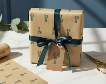 Lobster Wrapping Paper, Coastal Birthday Nautical Gift Wrap for Seafood Lover - The Nautical Collection