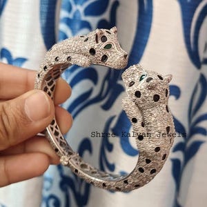 Panther Bangle Bracelet Jewelry, Diamond Bangle, Emerald Bangle ,Natural Diamond & 925 Sterling Silver Bangle Bracelet Jewelry