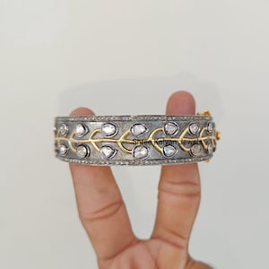 Diamond Polki Bangle Natural Diamond & Diamond Polki 925 Sterling Silver Bangle Bracelet Jewelry Gift For Her Diamond Polki Bracelet