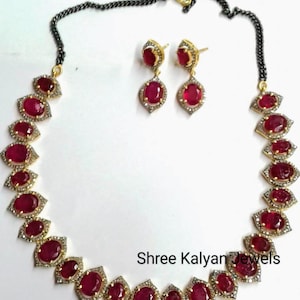 Natural Ruby Necklace, Natural Diamond Necklace, Natural Ruby & Diamond 925 Sterling Silver Necklace Jewelry, Gift for Her