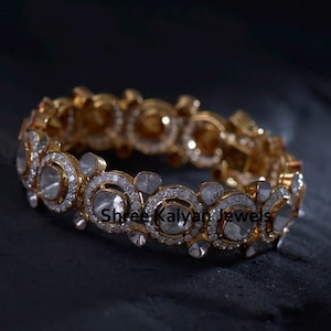 Diamond Polki Bangle Polki Bracelet For Women , Natural Diamond & Uncut Diamond Polki 925 Sterling Silver Bangle Bracelet Jewelry