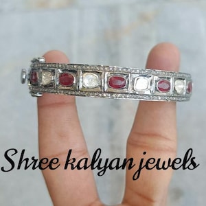 Diamond Polki Bangle - Ruby Bangle - 925 Sterling Silver Bangle Bracelet Jewelry