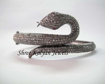 Snake Bangle Bracelet Jewelry Diamond Bangle Bracelet Jewelry Natural Rose Cut Diamond & 925 Sterling Silver  Silver Jewelry