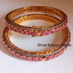Natural Ruby Bangles - Natural Diamond Handmade Bangle
