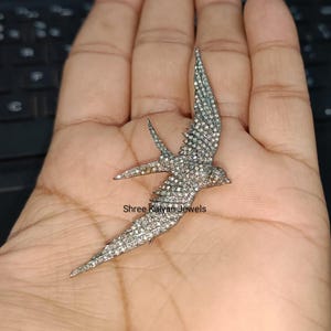 Diamond Brooch, Bird Brooch, Brooch for Men, Natural Diamond & 925 Sterling Silver Brooch Jewelry Gift for Him