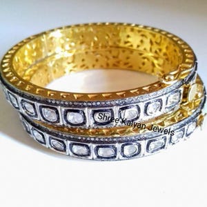 Diamond Polki Bangle, Polki Bracelet, Natural Diamond Polki & Diamond 925 Sterling Silver Bangle Bracelet Jewelry