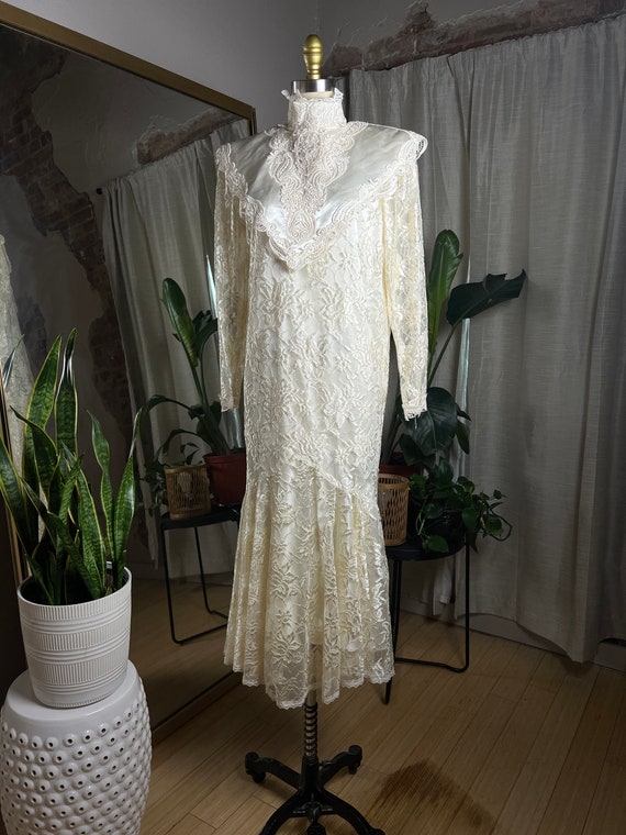 Vintage 1980s Jessica McClintock Gown / 80s Ivory… - image 2