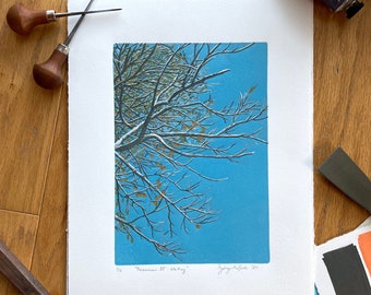 Persimmons Linocut Print: Handmade Botanical Wall Art (11 x 14 Inches)