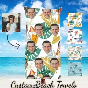 Personalized Face Beach Towel, Custom Photo Man/Woman Bath Towel, Custom Pool Towel, Custom Birthday Gift, Bachelorette Party Towels