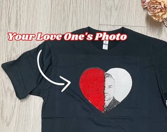 Camiseta de lentejuelas para San Valentín, regalo para novio, camiseta de San Valentín, camiseta de lentejuelas con imagen en forma de corazón, regalo de aniversario