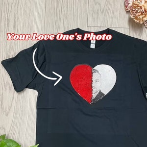 Valentine Gift Sequin T-Shirt, Gift For Boyfriend, Valentines Day Shirt, Heart Shaped Sequin With Picture Shirt, Anniversary Gift
