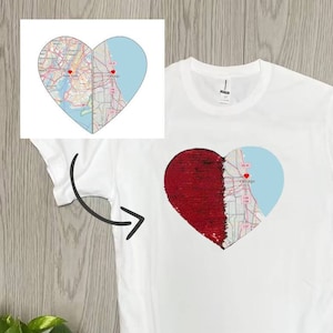 T-shirt à paillettes carte personnalisé, cadeau pour petite amie, chemise Saint Valentin, paillettes en forme de coeur avec chemise photo, cadeau d'anniversaire