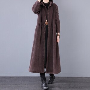 Women long sleeve corduroy patchwork shop oversize jacket windbreaker coat overcoat