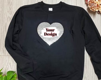 Sudadera de lentejuelas con foto personalizada, sudadera de lentejuelas para pareja, regalo personalizado, regalo familiar, regalo para ella