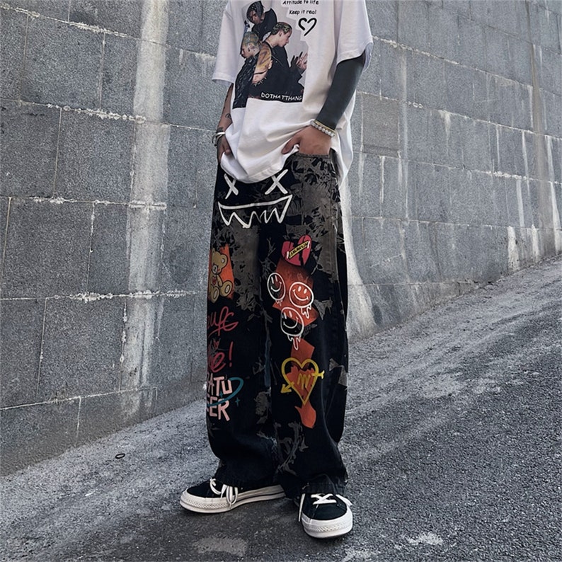 baggy jeans with smiley face