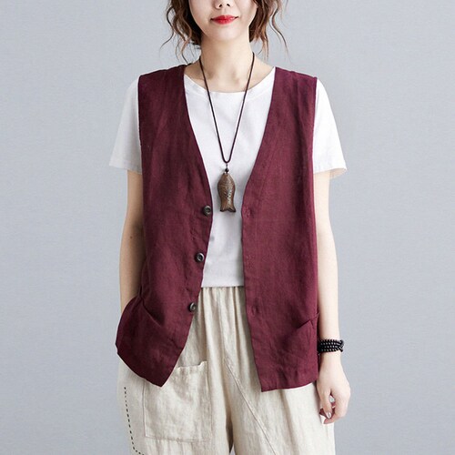 Boho Linen Vest/ Summer Vintage Vest/ Casual Linen Clothing/ - Etsy