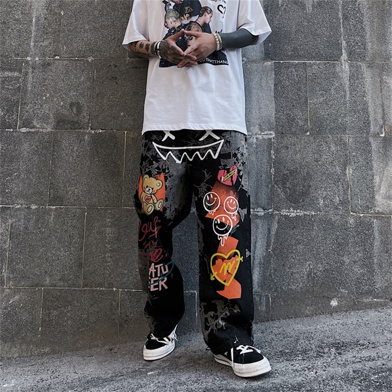 baggy jeans with smiley face
