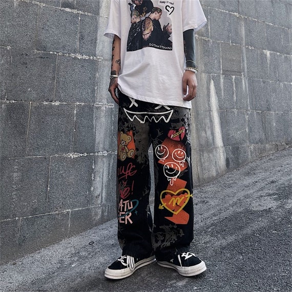 Smiley Graffiti Denim Jeans Baggy 