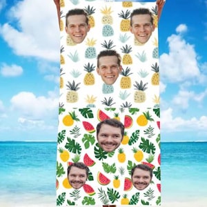 Custom Photo Beach Towel for Couple, Personalized Face Bath Towel, Custom Pool Towel, Beach Towel With Picture, Birthday Vacation Gift