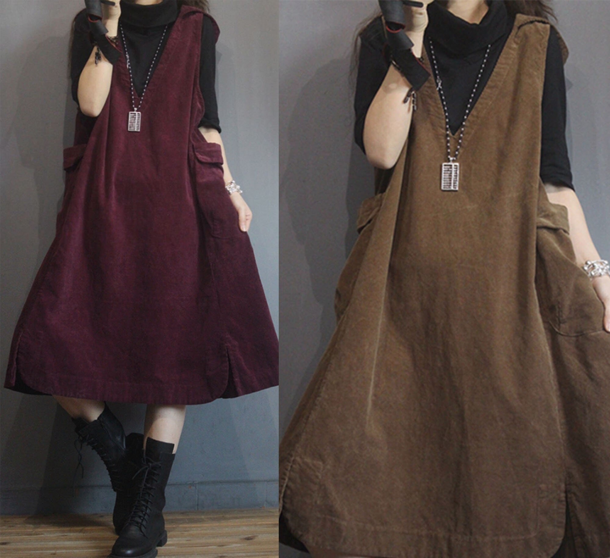 Hooded Corduroy Dress Sleeveless 