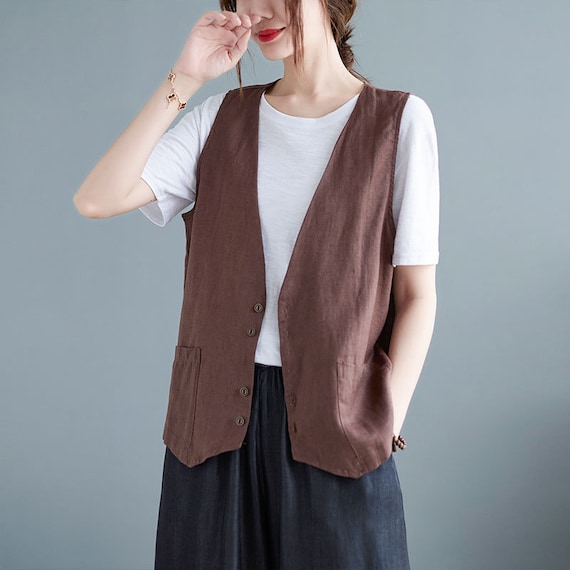 Boho Linen Vest/ Summer Vintage Vest/ Casual Linen Clothing/ - Etsy