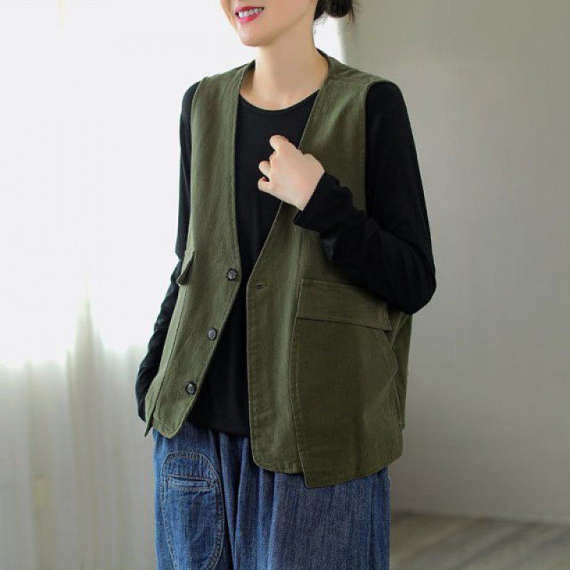 Solid Vintage Denim Vest/ Plus Size Womens Vest/ Vintage Etsy