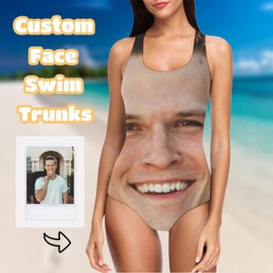 Custom One Face Swimsuit, Custom Face Swimsuit, Photo Women&#39;s Bathing Suit, One Piece Tank Top Bathing Suit, Summer Beach Party Gifts