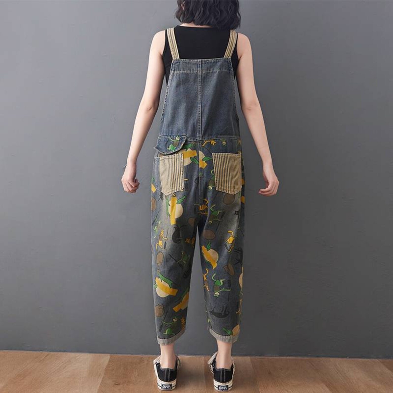 Floral Print Denim Overalls Plus Size Overalls Womens Baggy Etsy