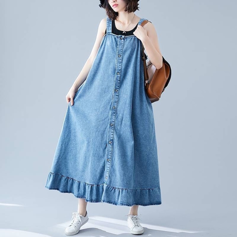 Baggy Denim Overalls Dress Strap Denim Dress Plus Size - Etsy