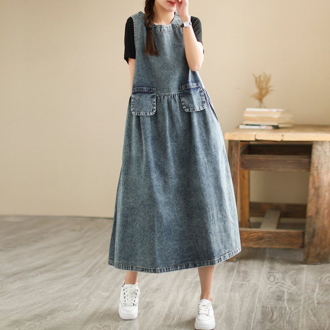 Retro Denim Overalls Dress Women Denim Dress Summer Casual - Etsy