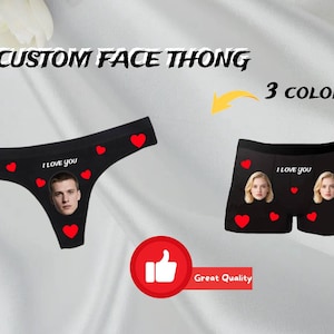 Custom Valentines Face Thong, Valentines Gift, Custom Thongs For Couple, custom underwear for girlfriend, custom underwear women,