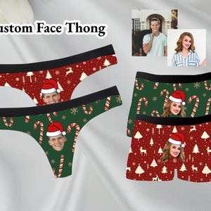 Custom Christmas Face Thong, Christmas Gift, Custom Thongs For Couple, Custom Underwear With Face for Wife, Custom Underwear, Satin Panty