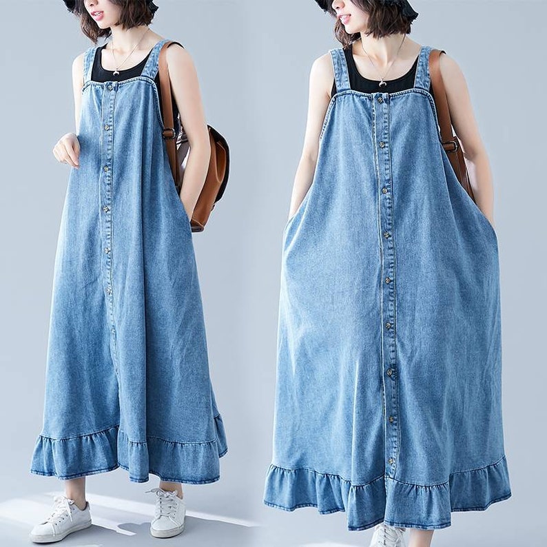 Baggy Denim Overalls Dress Strap Denim Dress Plus Size Etsy