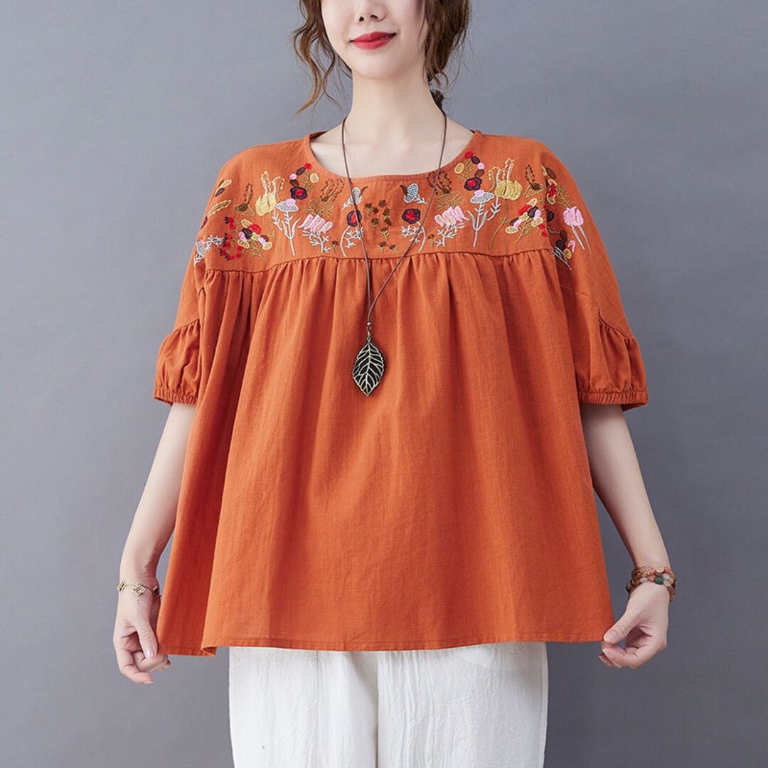 Embroidered Linen Top Embroidered Floral Cotton Linen Top Etsy