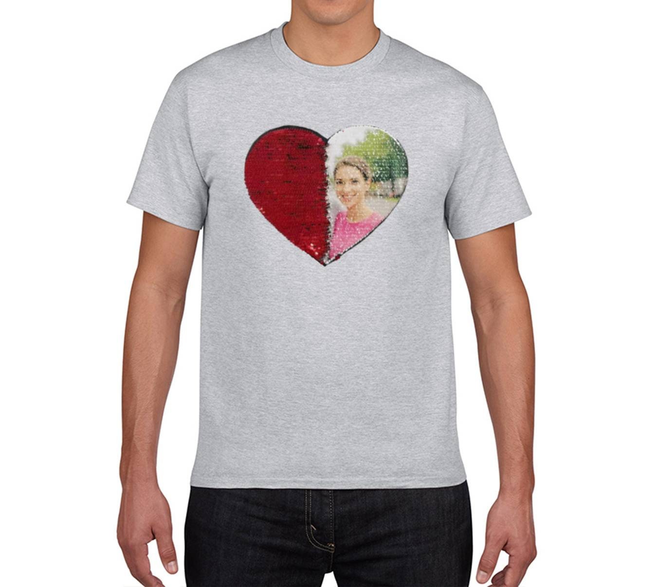 Valentine's Day Sequin T-Shirt for Her, Personalized Heart Design, Gift for Girlfriend, Anniversary Gift, Customizable Fashion Shirt