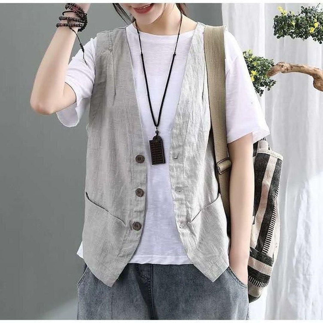 Classic Vintage Linen Vest/ Summer Vintage Vest/ Casual Linen - Etsy