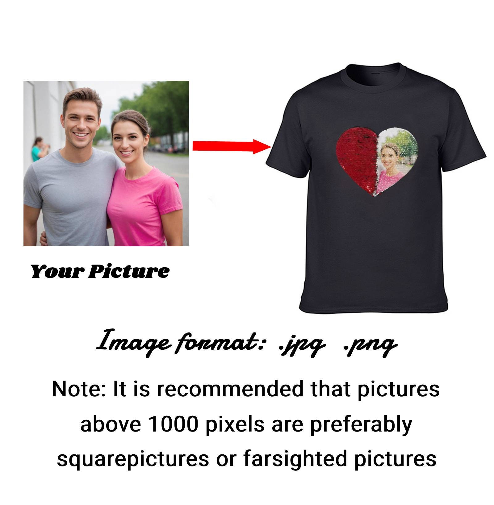 Valentine's Day Sequin T-Shirt for Her, Personalized Heart Design, Gift for Girlfriend, Anniversary Gift, Customizable Fashion Shirt