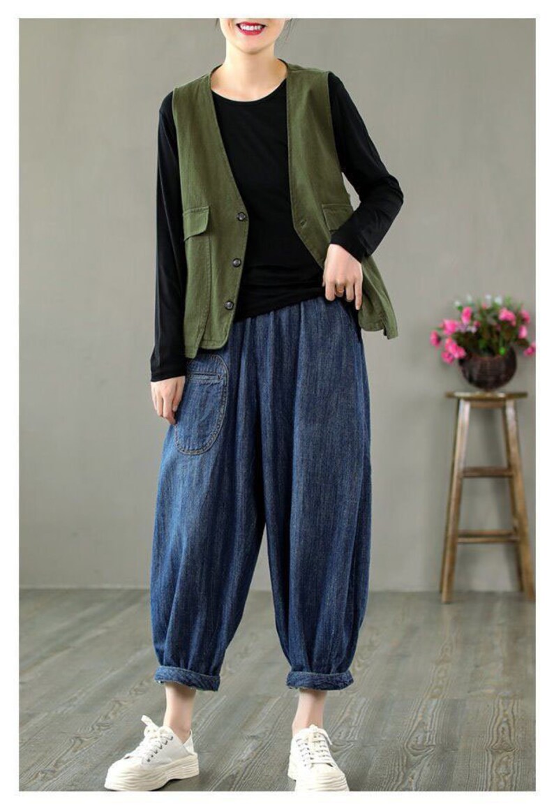 Solid Vintage Denim Vest/ Plus Size Womens Vest/ Vintage Etsy